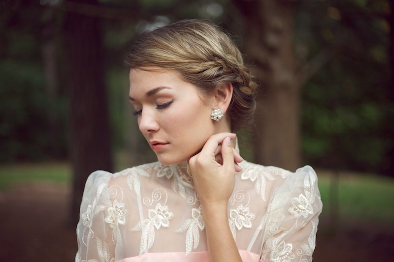 southern fashion photography, girl in vintage peach and lace dress