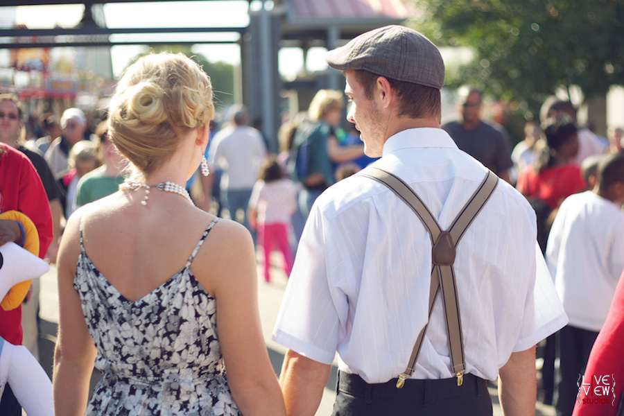 vintage couple at the fair, raleigh, nc engagement and wedding photography