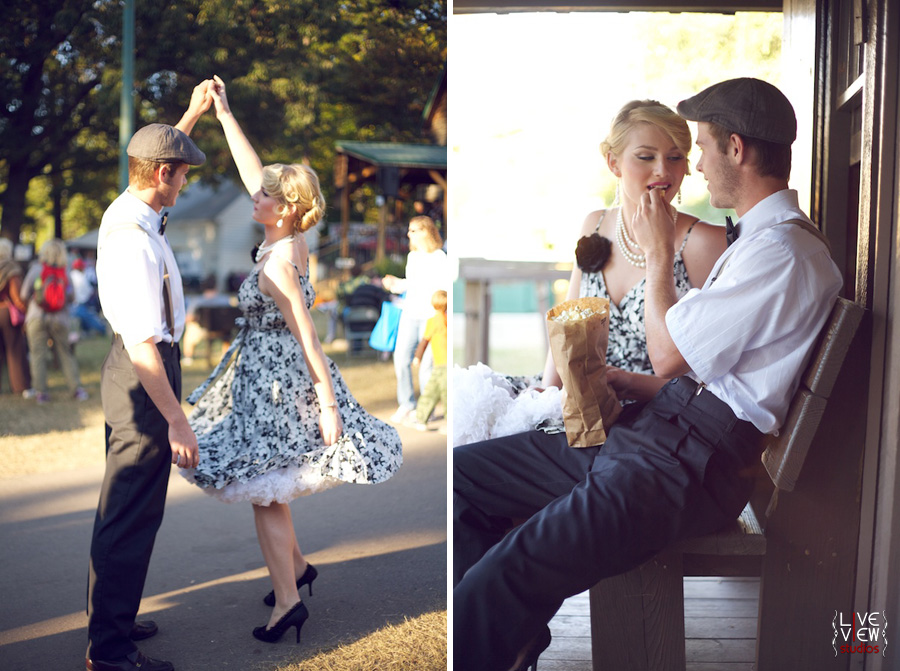 couple dancing to bluegrass, kettle corn at fair