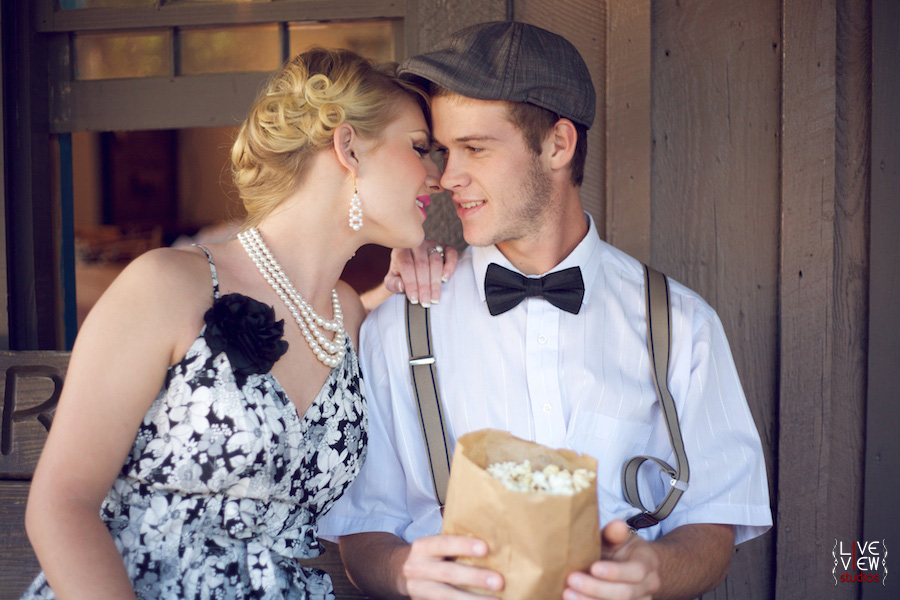 couple eating kettle corn at fair, vintage modern photography