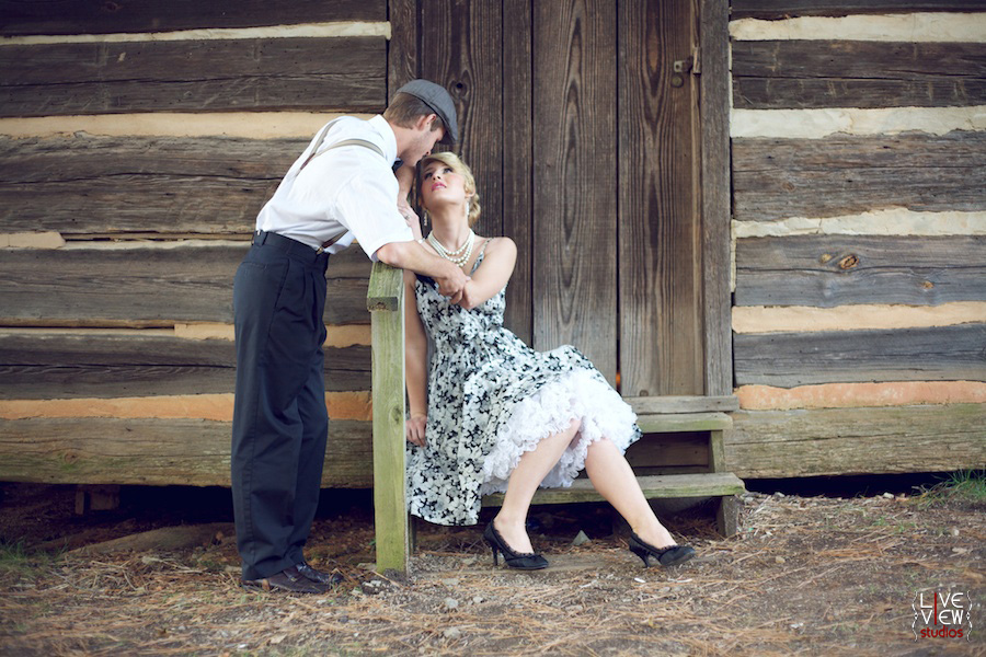 log cabin engaged couple photography