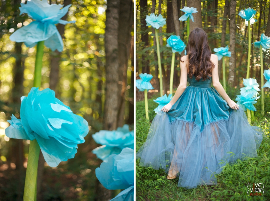 diy blue tissue flowers, editorial photography lookbook
