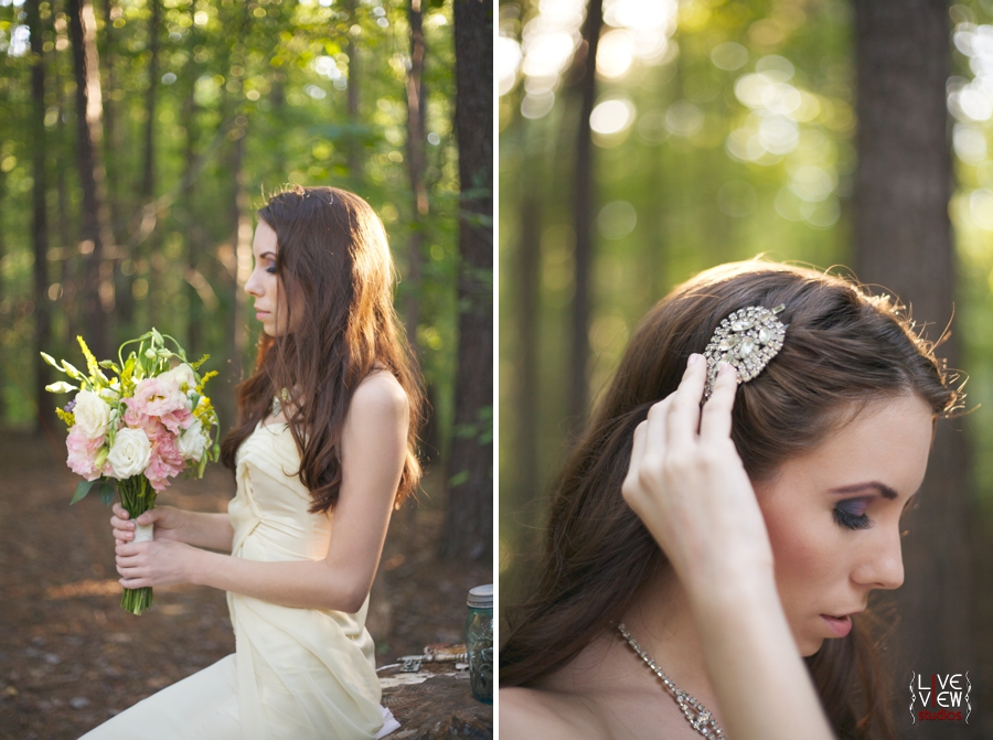 bride holds fresh floral bouquet by embellished blooms, custom vintage wedding jewelry