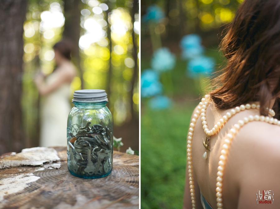keys in blue tinted jar, custom vintage wedding jewelry