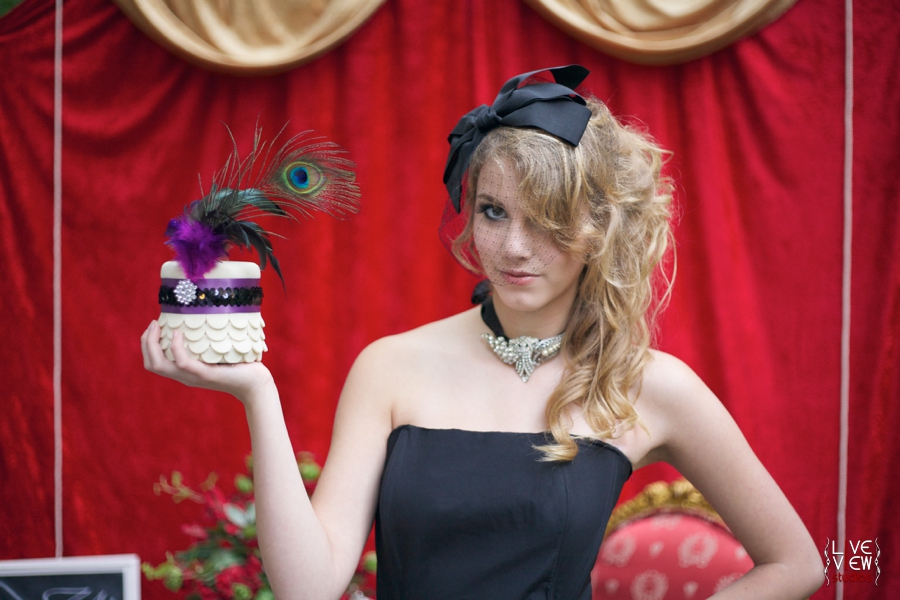 circus wedding photography, black russian netting bow hair piece