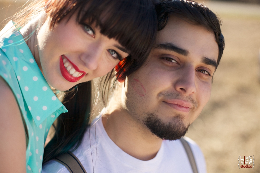 red lipstick kiss, romantic couple's photography