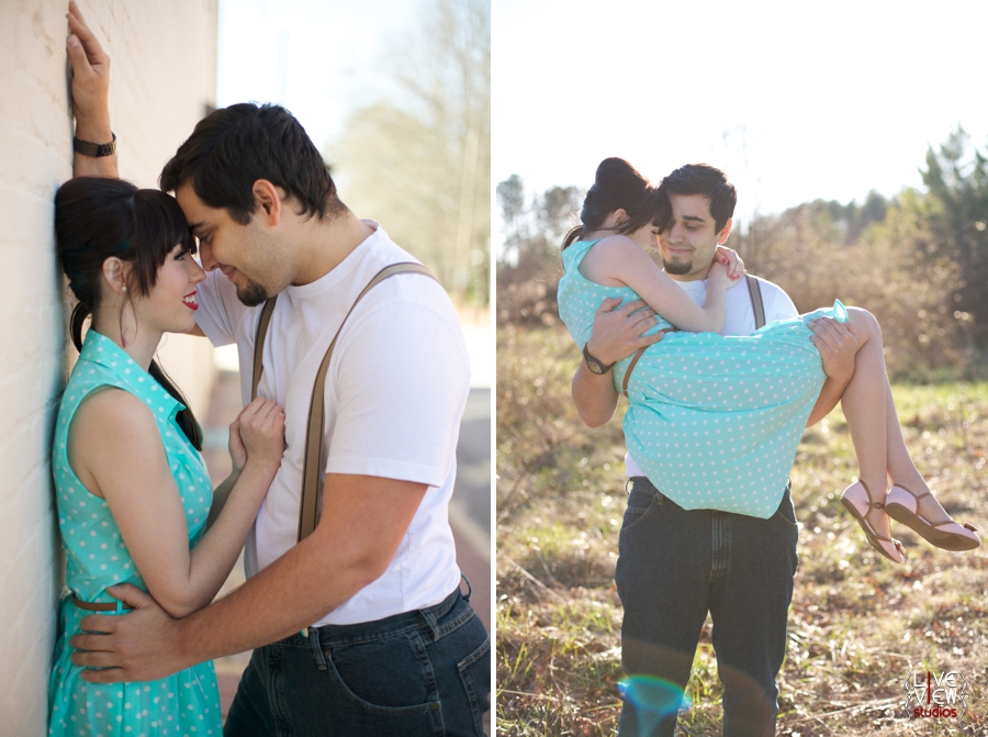 retro themed engagement shoot, romantic couple's portraits