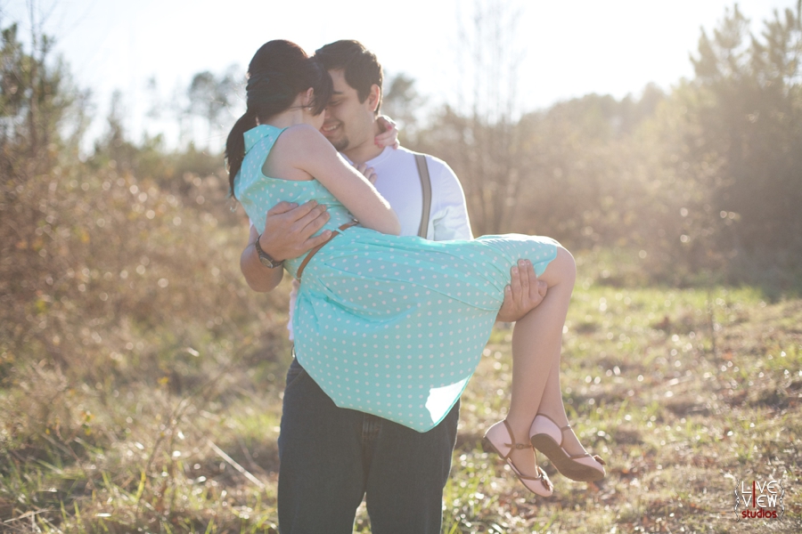 romantic retro inspired engagement shoot, cute poses for young couples
