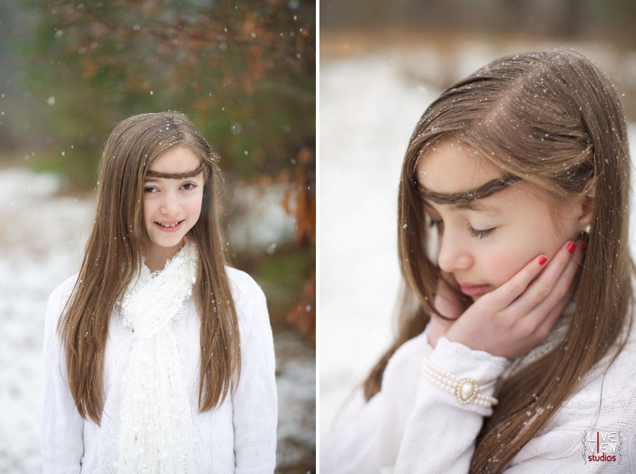young girl enjoying some rare north carolina snow, ethereal children's portrait photographers