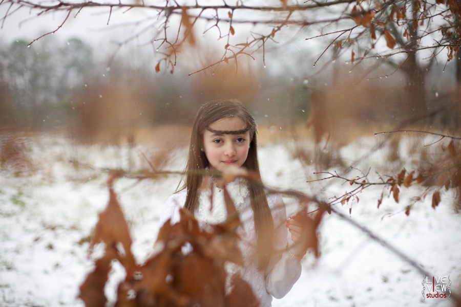 ethereal snow princess theme for children's portraits, outdoor winter children's photography