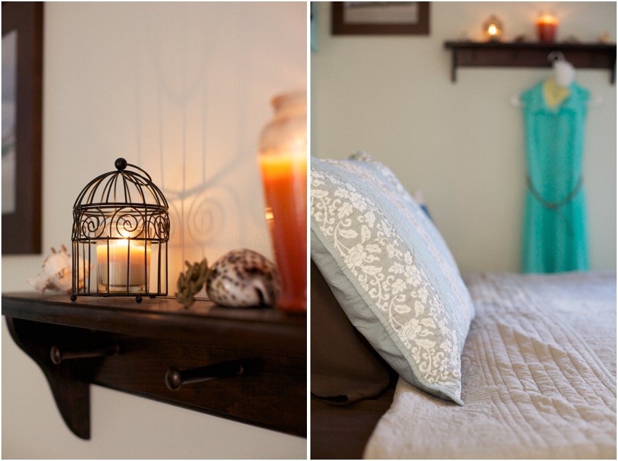 wire birdcage candle holder, rustic beach cottage bedroom theme, relaxing bedroom color palettes 