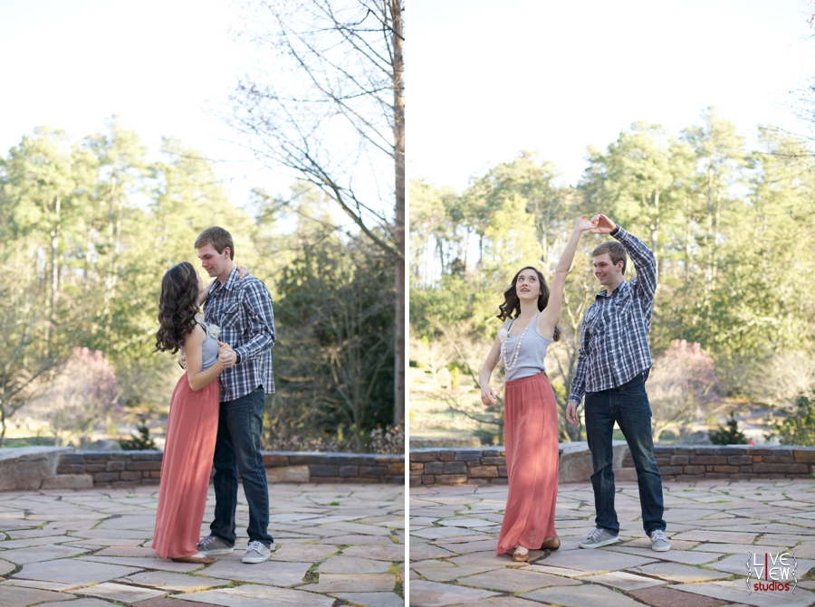 intimate engagement photographers, couple dancing at duke gardens