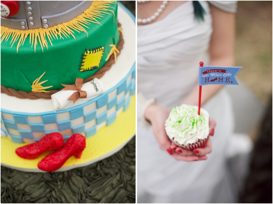 amazing details on wizard of oz inspired wedding cake made by edible art, bright wedding colors 