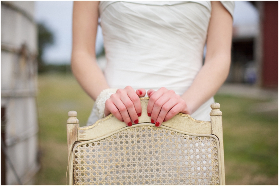 bride with red nails, rustic wedding photography, raleigh nc