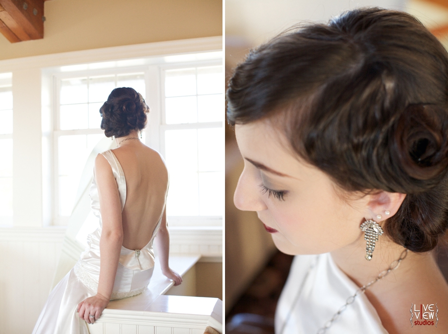 20's inspired wedding gown by edie kay, beautiful rhinestone earrings by oh so curio