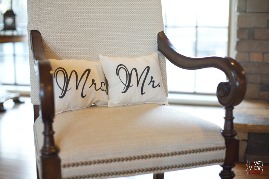 mrs. and mr. pillows, rustic wedding decor, raleigh nc winter wedding photography