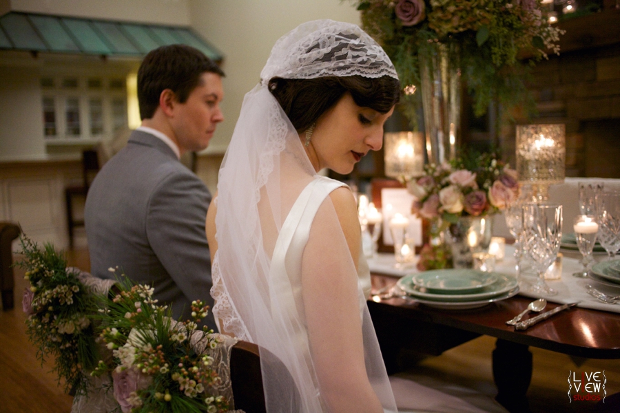 vintage cap veil from Petals by KC, 20's inspired winter wedding photography