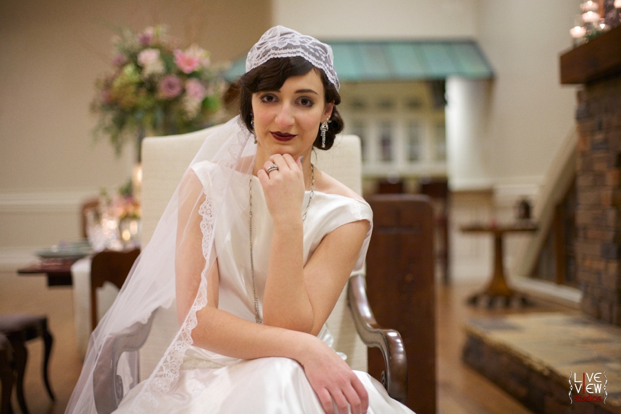 bride's 20s inspired hair and make up done by Karen Michelle Clark, 1920s inspired wedding photography