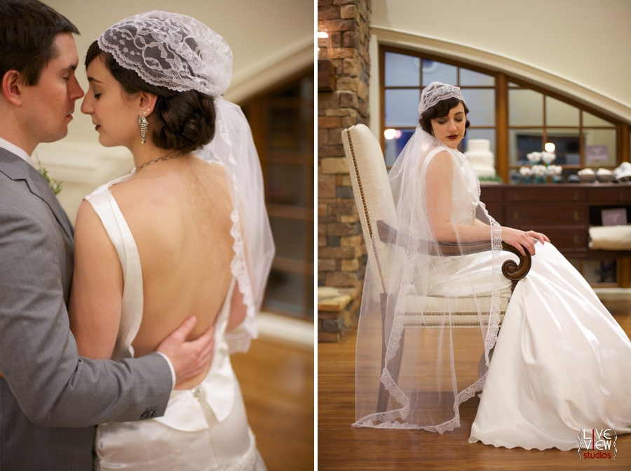 20s inspired wedding dress by Edie Kay, vintage winter wedding photography