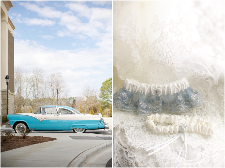 blue vintage ford, vintage car photography, bride's lacy garter 