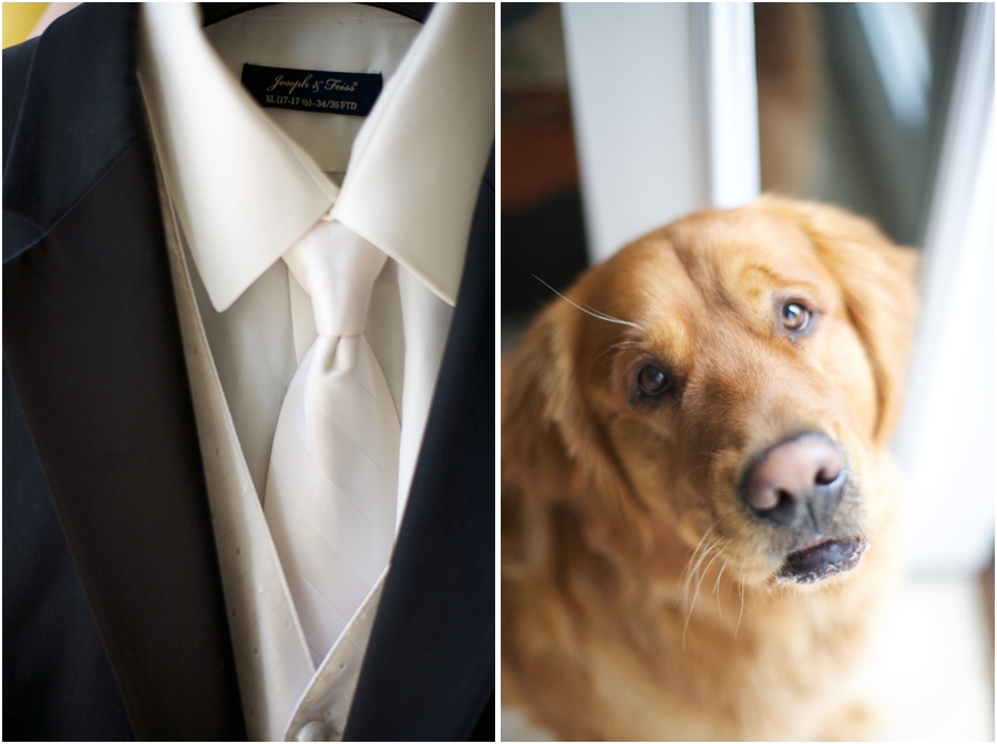 groom's suit from men's wearhouse, north carolina pet photography