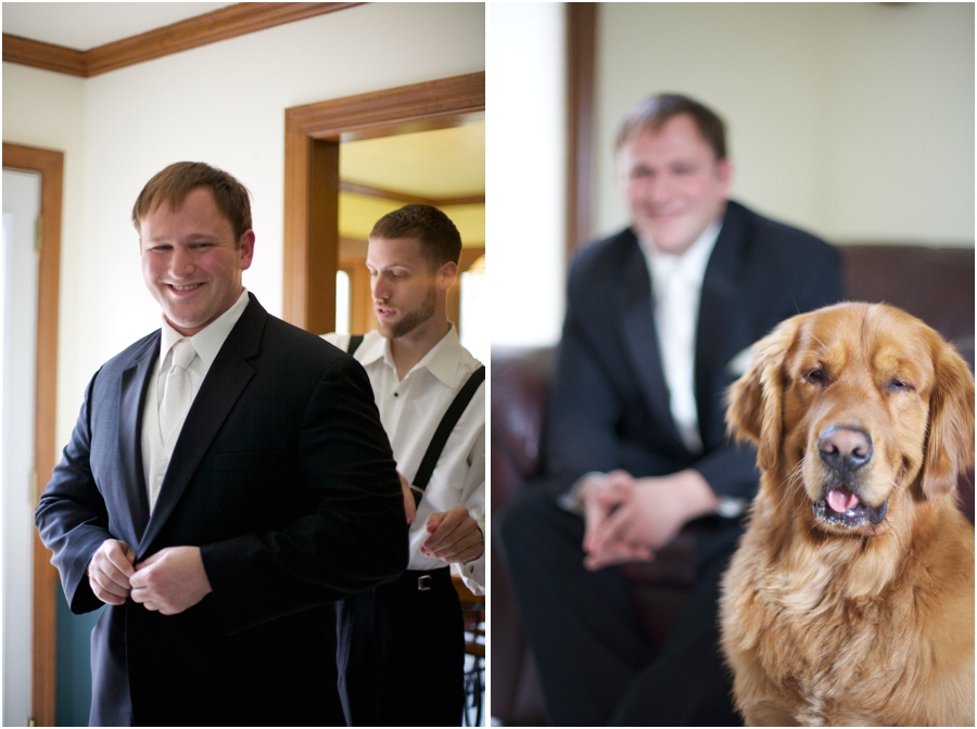 groom before the wedding, groom and his pet dog named bear