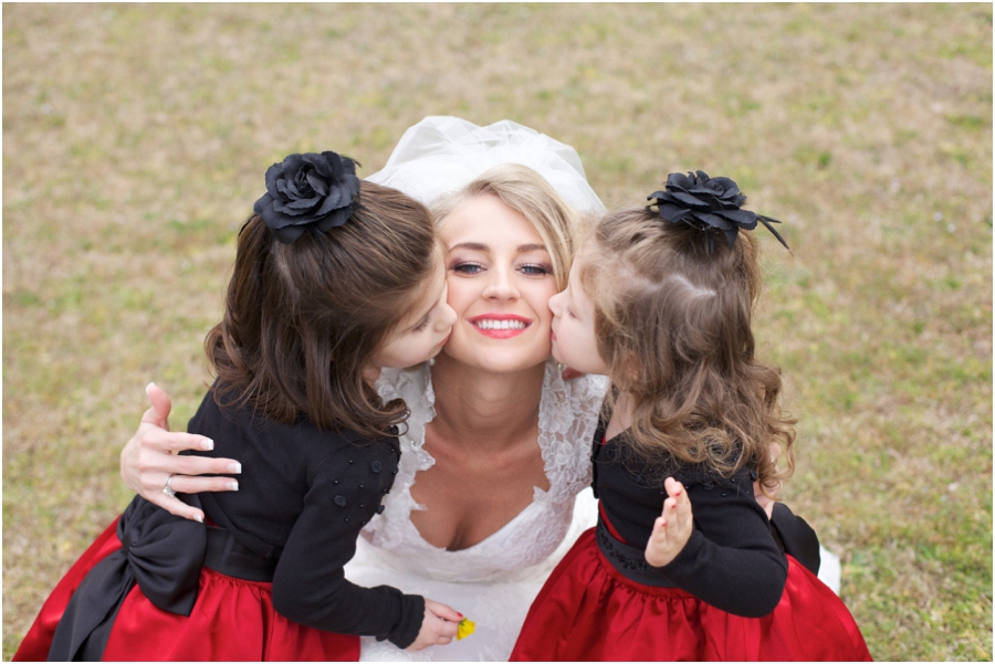 flowergirls give bride kisses, fuquay varina wedding photography