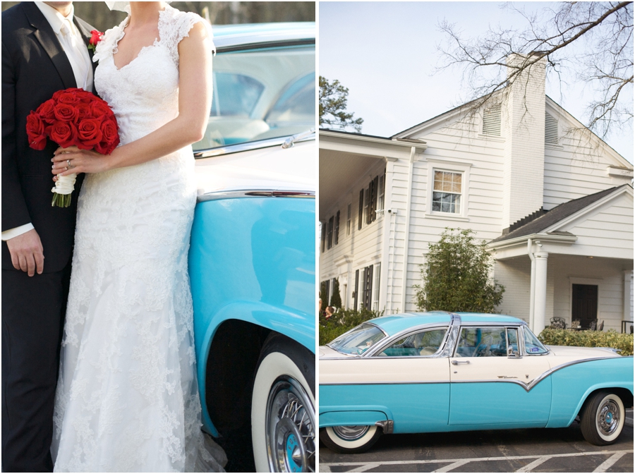 fuquay varina wedding photography, light blue vintage ford at high grove