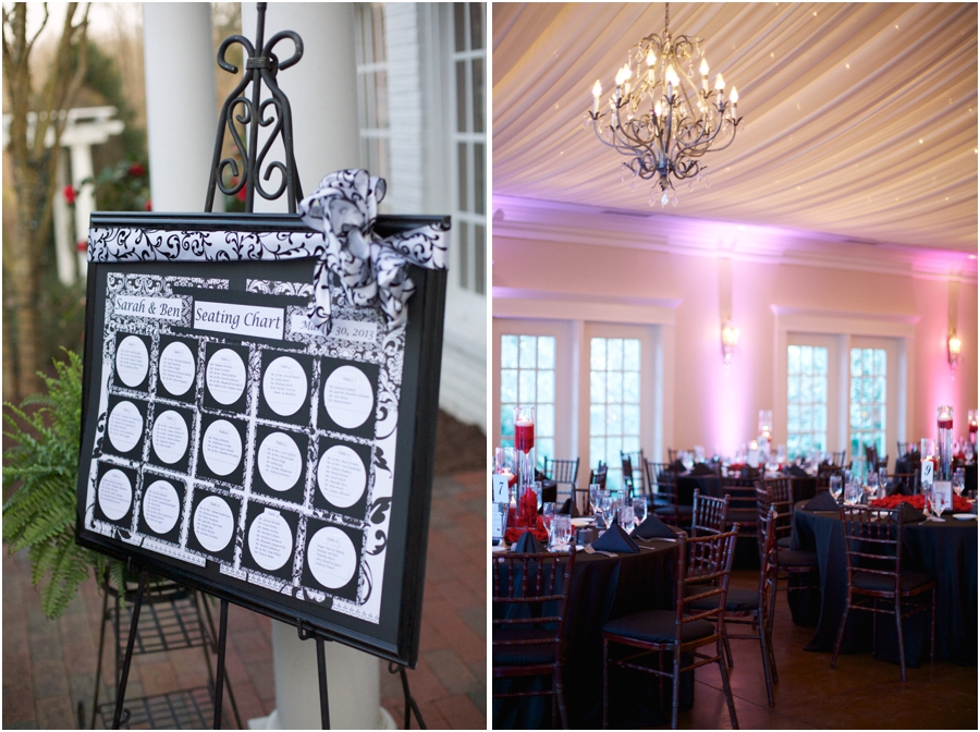 seating chart and elegant table settings at high grove wedding reception