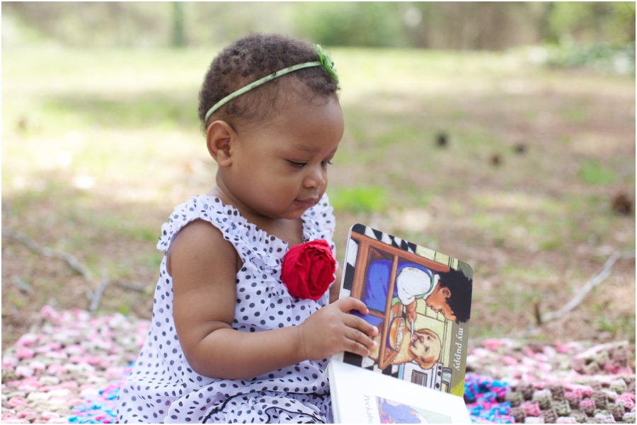 baby girl reading a book,  southern baby photography 