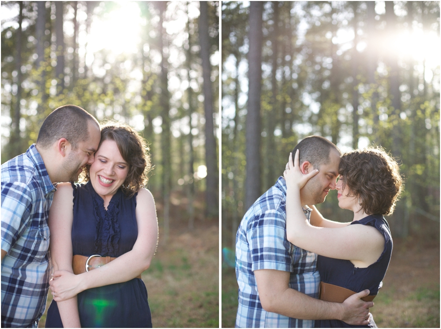 natural light engagement photography, woodsy engagement photos