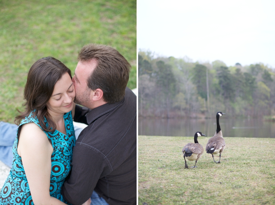 romantic engagement photography, ducks by the water