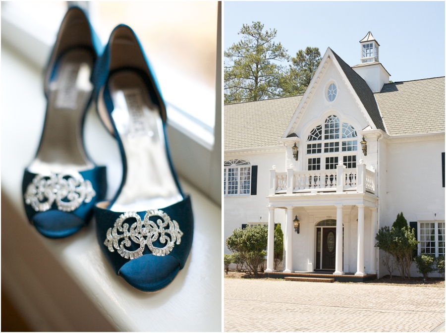 bride's dark blue high heels with rhinestone design, beautiful southern homes
