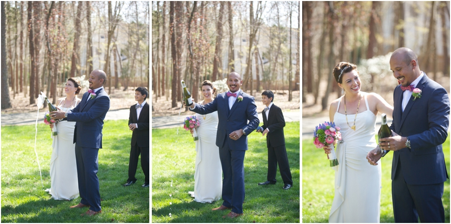 groom holding champagne after the ceremony, southern weddings