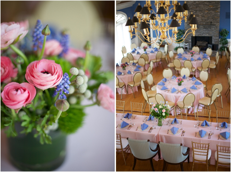 fresh floral centerpiece at reception, elegant table settings at wedding reception