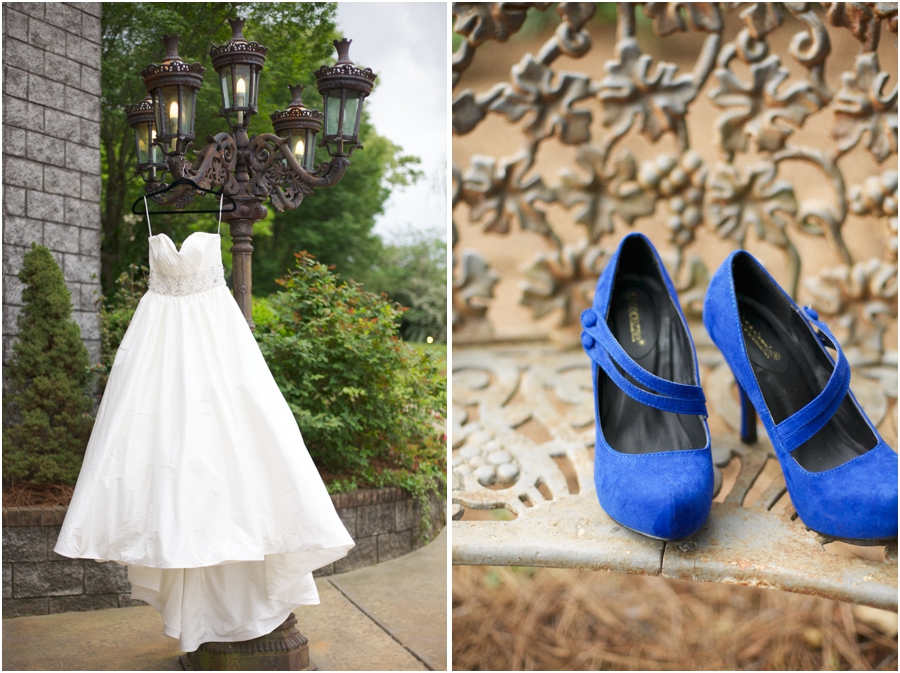 sweetheart neckline wedding dress from savvi formal, bride's blue heels