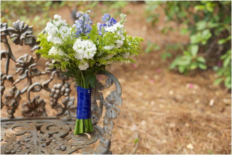 beautiful fresh bridal bouquet with cream and blue accents, vintage garden wedding photography