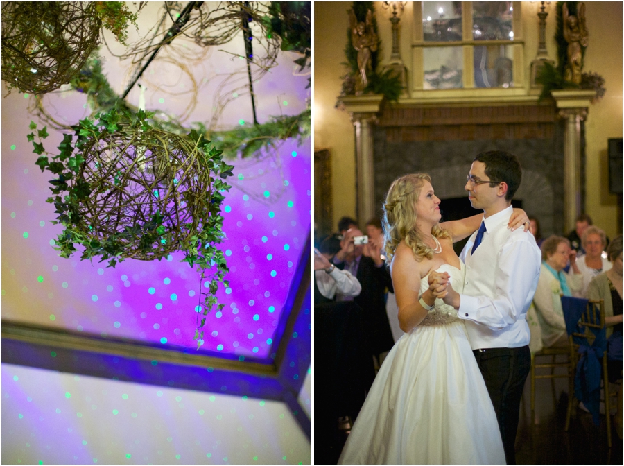 rustic wedding reception decor, bride and groom at the reception