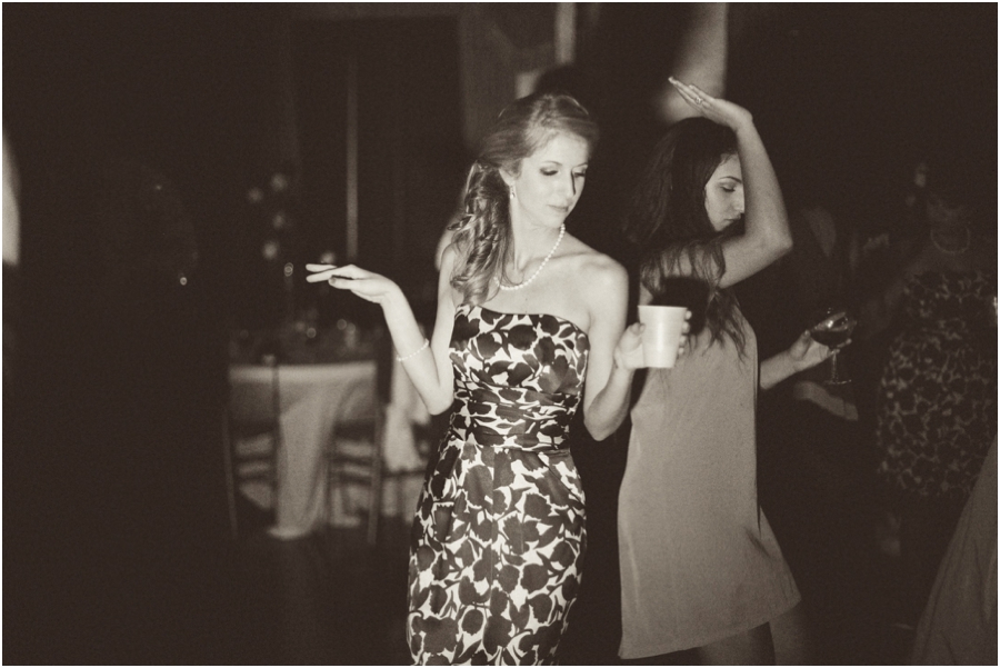 guests dancing at wedding reception, black and white wedding photography, 