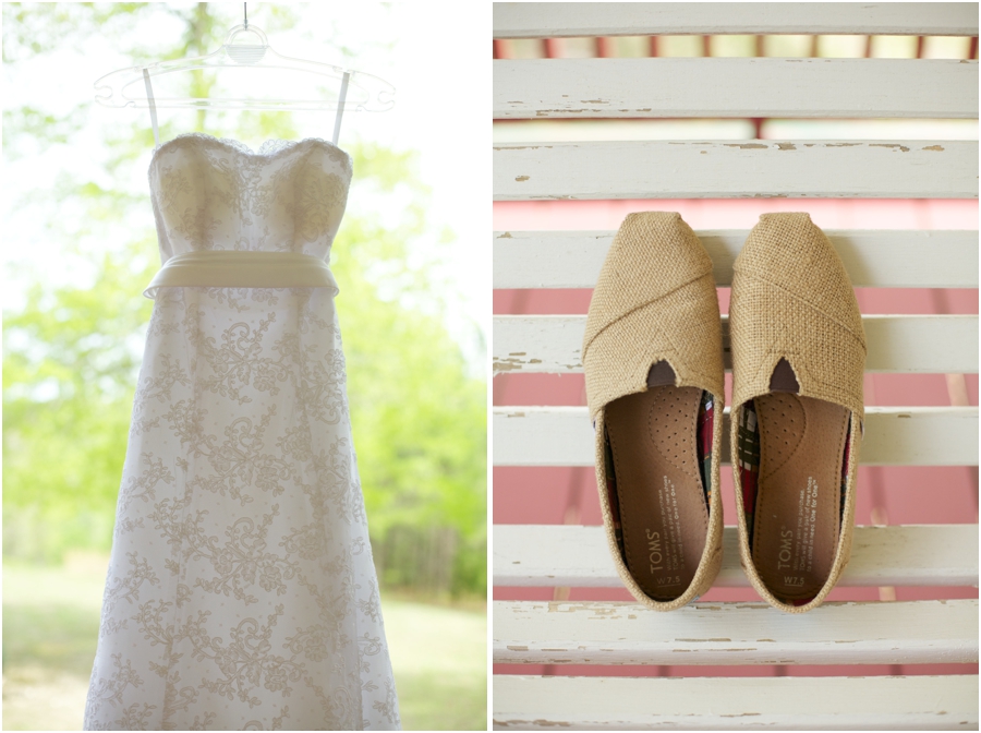 beautiful wedding dress from carolina bridal world, toms bridal shoes