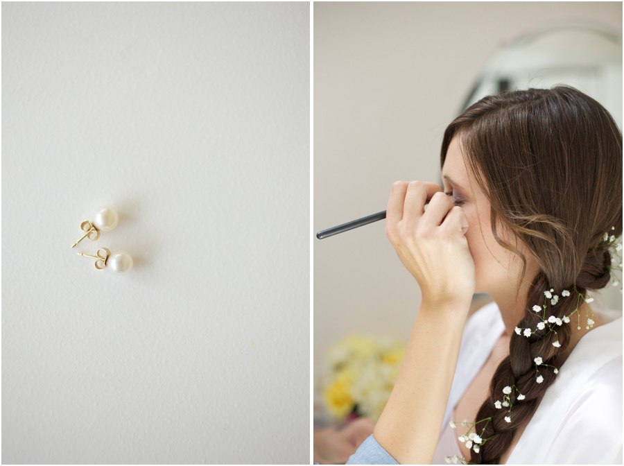 simple elegant bridal jewelry, bride getting her makeup done, beautiful southern wedding photography