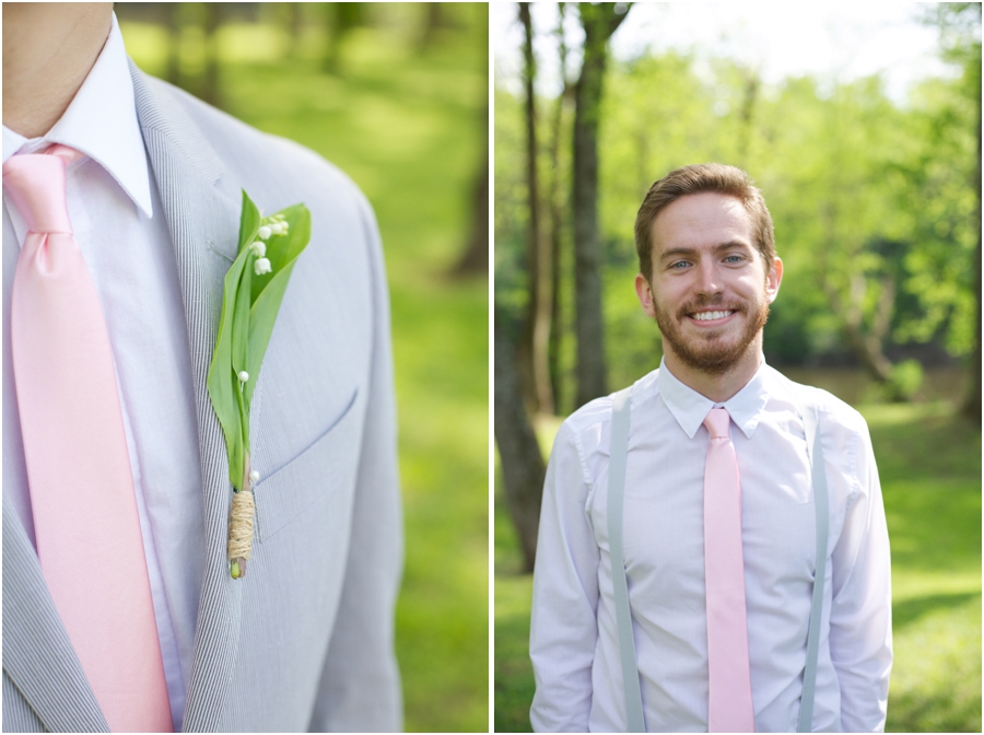 groom's organic boutonniere with baby's breath, groomsmen portraits, southern wedding photographers