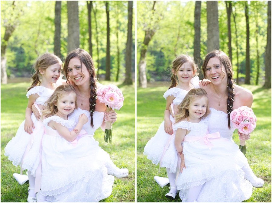 southern wedding photography, bride with two flower girls