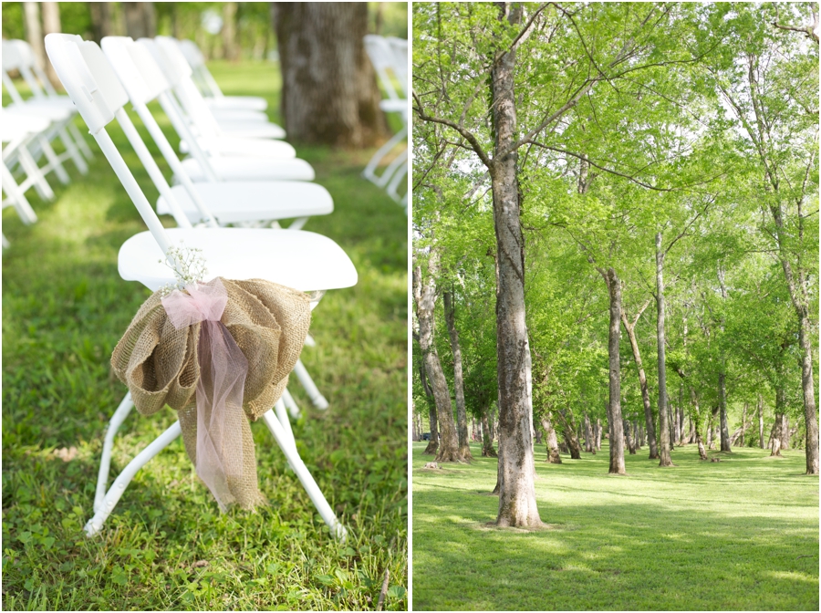 rustic wedding photography, outdoor wedding inspiration, burlap bows on guests chairs, forest wedding photography