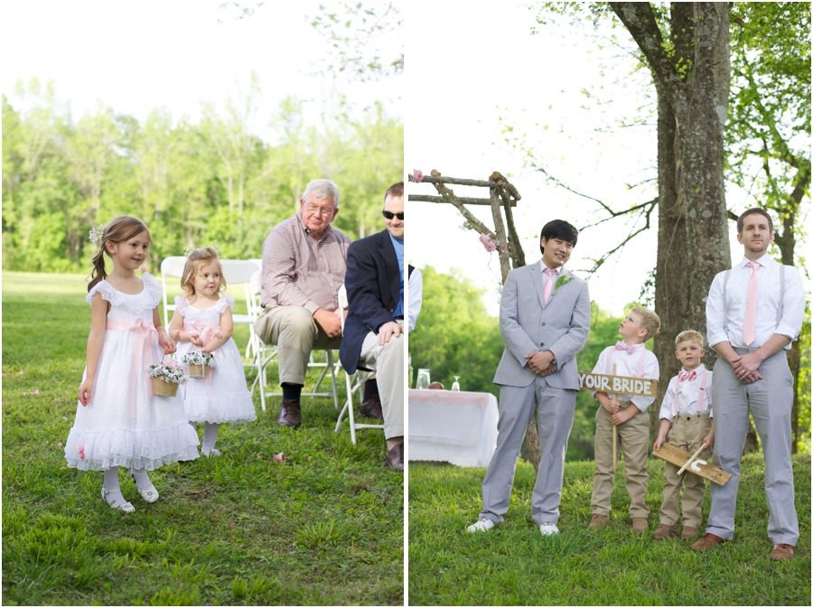 flowergirls walking up the aisle, beautiful outdoor wedding photography