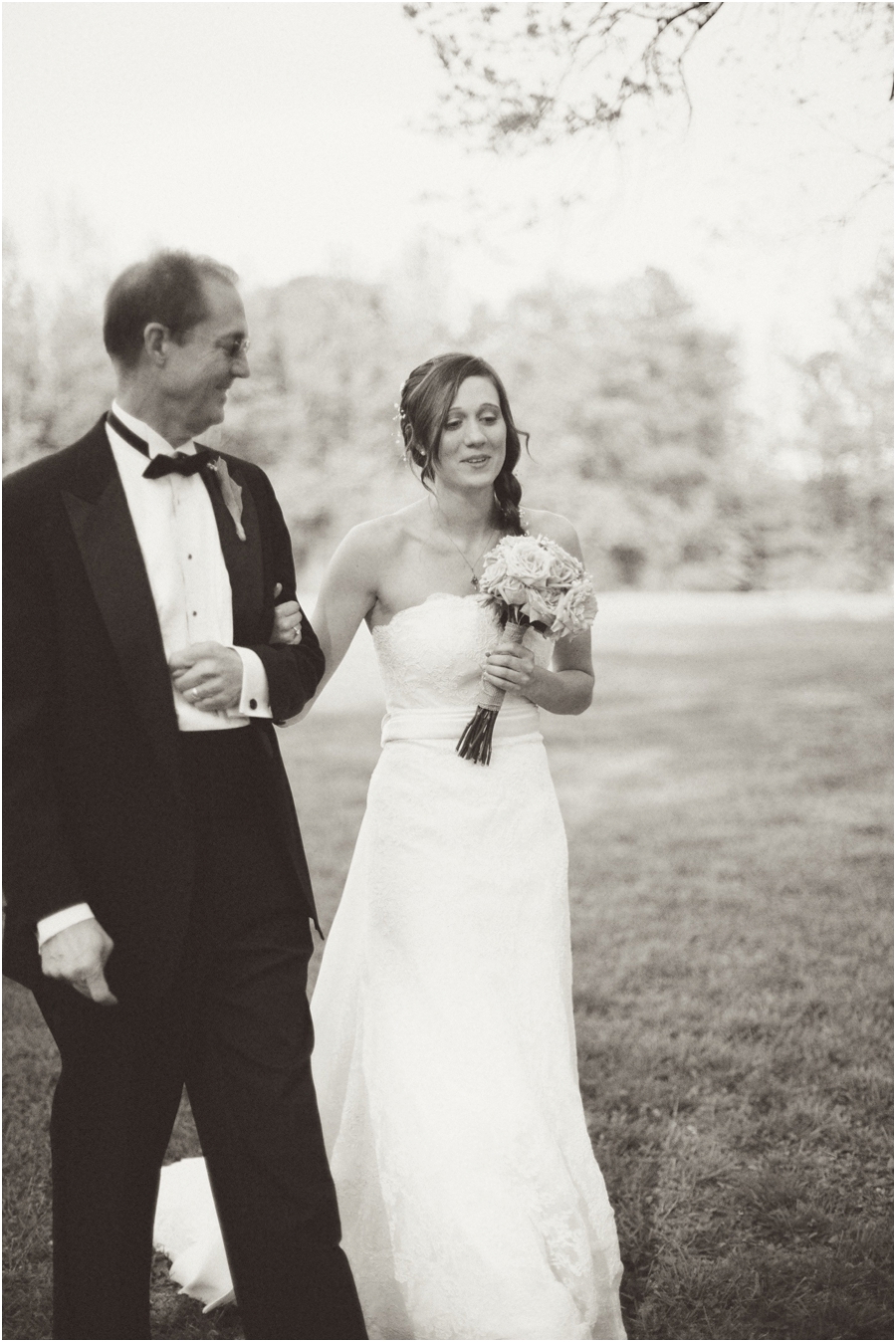 father walking bride up the aisle at a beautiful outdoor wedding, vintage wedding photographers