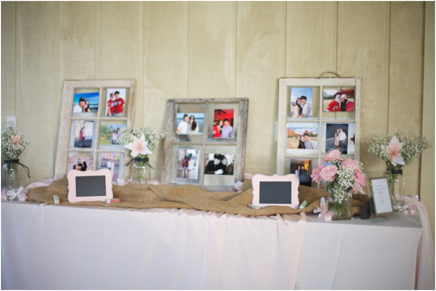 rustic wedding reception inspiration, old windows with pictures of the bride and groom