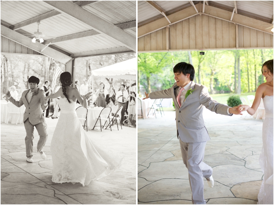 bride and groom dancing at wedding reception, romantic southern wedding photography