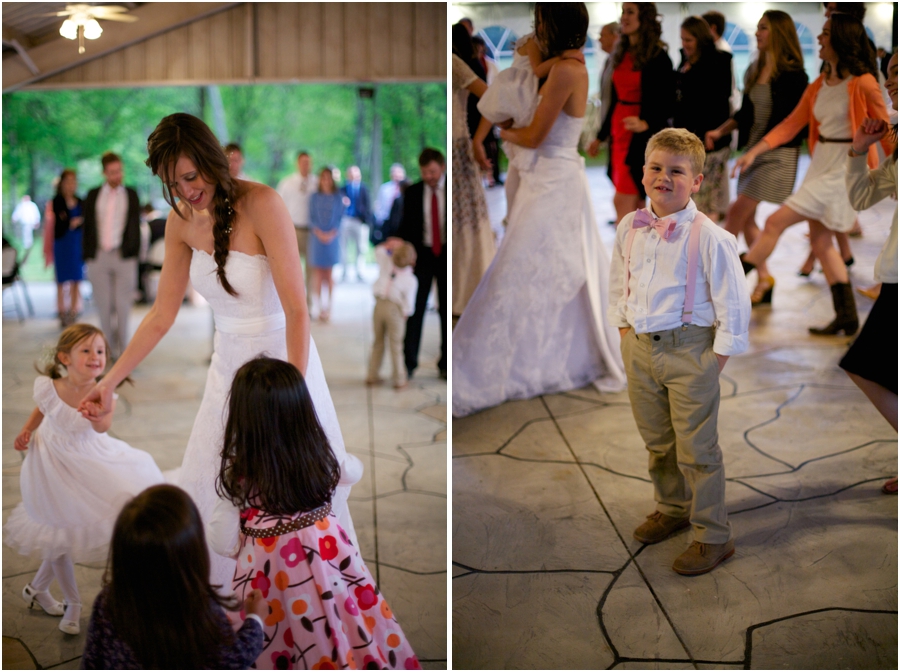 bride dancing with flowergirl, ring bearer at wedding reception, southern wedding photographers