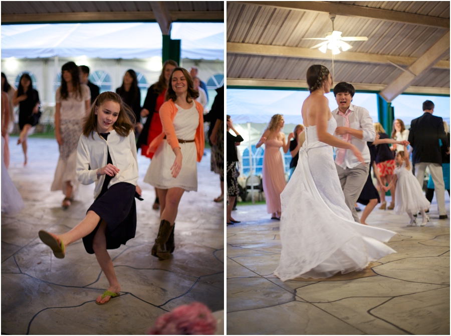 guests dancing at wedding reception, bride and groom reception photography